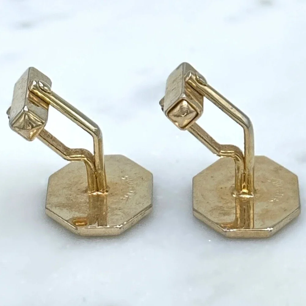 Vintage SWANK Gold Tone & Black Meander Greek Pattern Bullet Back Cufflinks